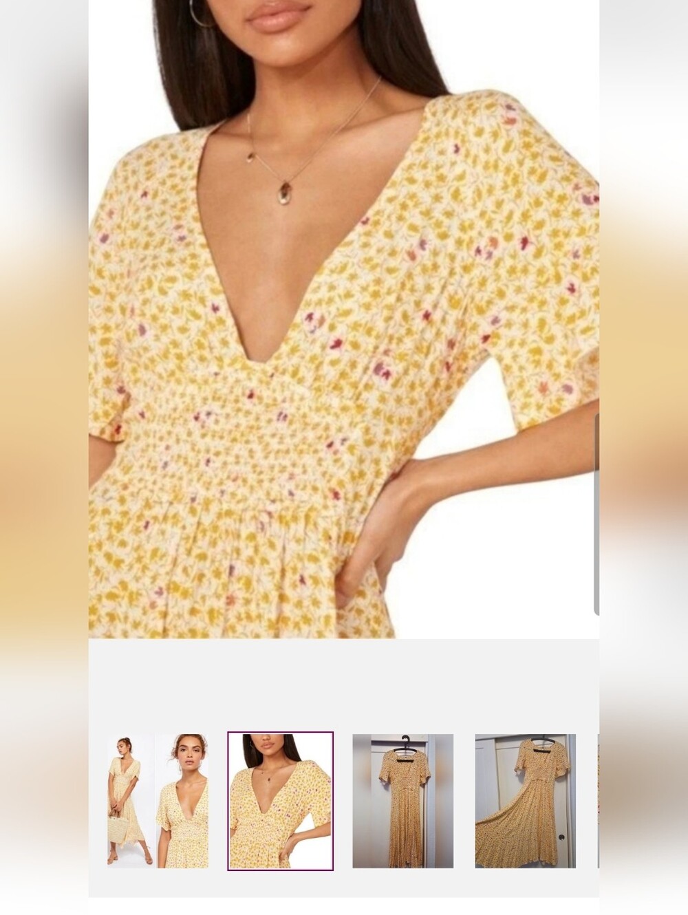 Free People Size L In Full Bloom Yellow Floral Midi Dress - Picture 2 of 7